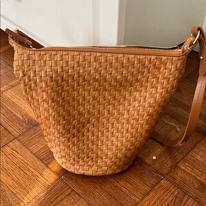 Clare V Petite Jeanne in Natural Woven Checker Messenger Bag